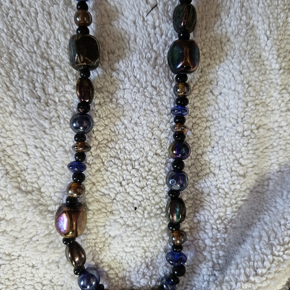 Antique Authentic Carnival Glass Multicolor Beaded Necklace